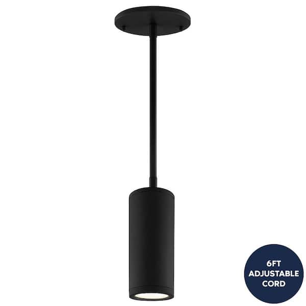 2.5 In. 1-Light Black Cylinder LED Hardwired Pendant Light 6FT Adjustable Cord 5CCT 1100LM, 15W Dimmable 120-277V Black