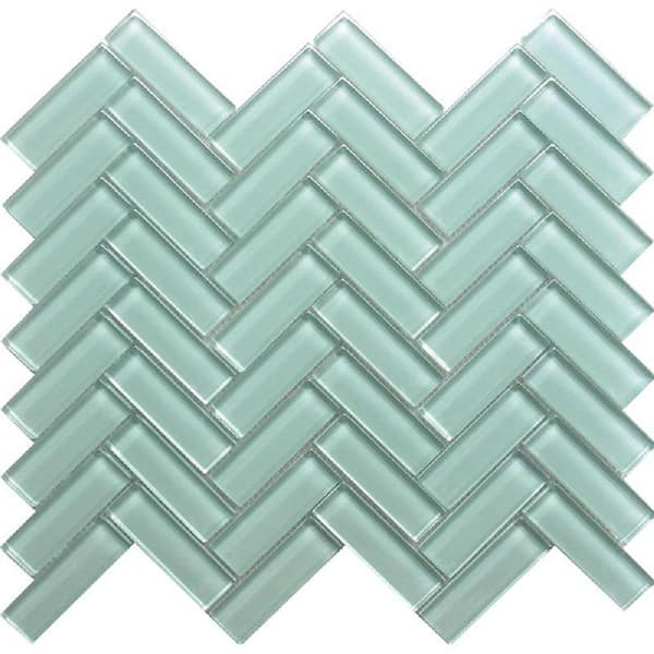 Apollo Tile Aqua 4 in. x 5 in. Polished Herringbone Glass Mosaic Tile Sample (0.13 sq. ft./Piece)