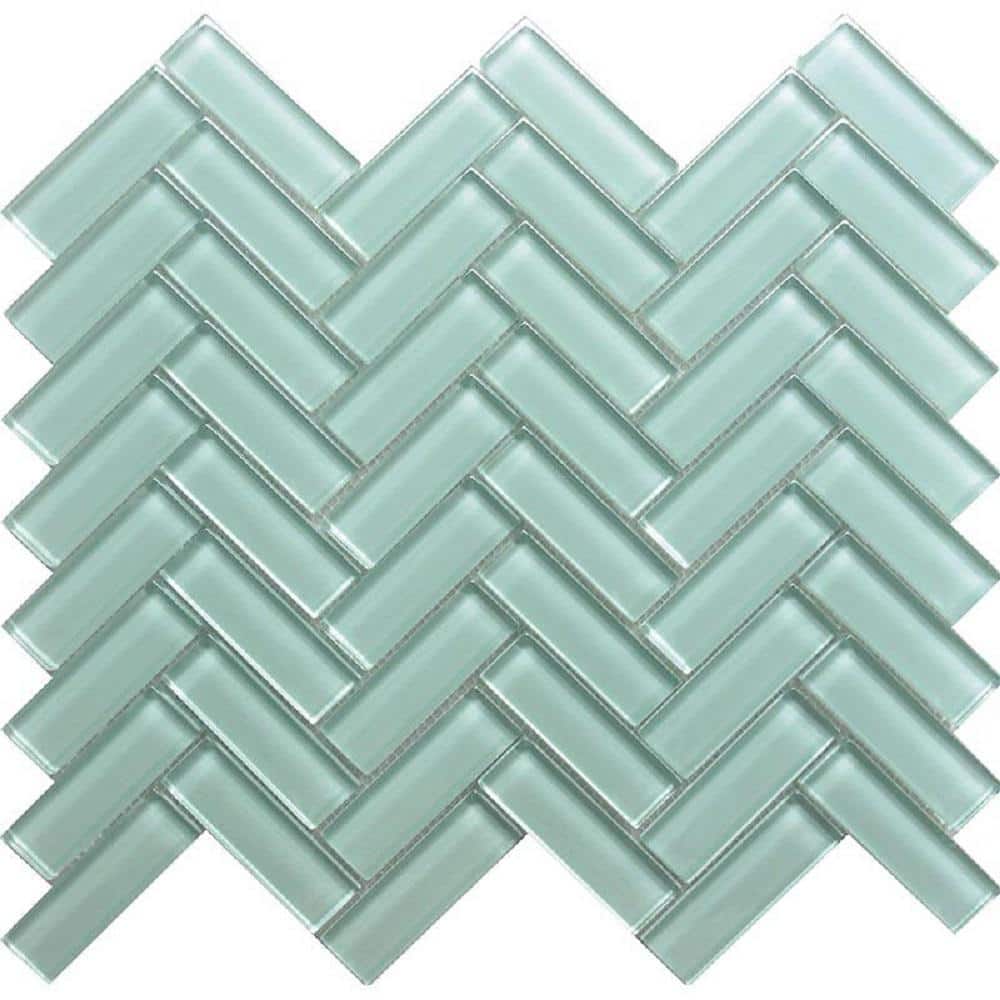 11"X 12.6" Herringbone Polished Glass Mosaic Tile