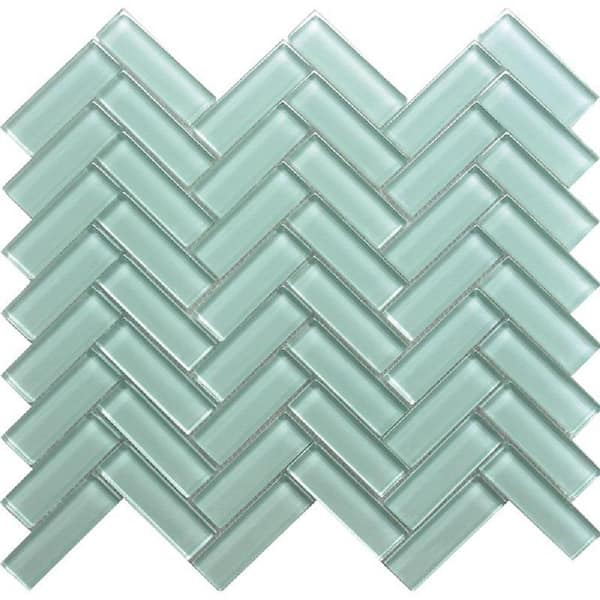 Apollo Tile Aqua 11 in. x 12.6 in. Herringbone Polished Glass Mosaic Tile (4.81 sq. ft./Case)