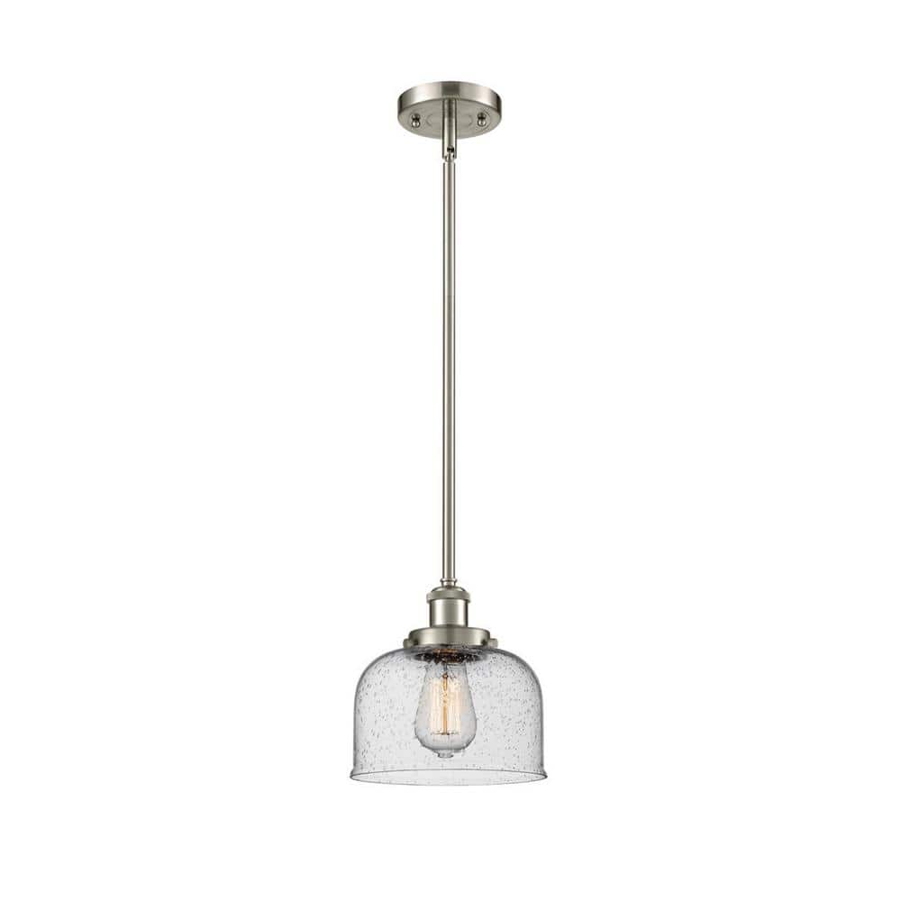 Innovations Bell 1-Light Brushed Satin Nickel Seedy Shaded Pendant Light Seedy Glass Shade