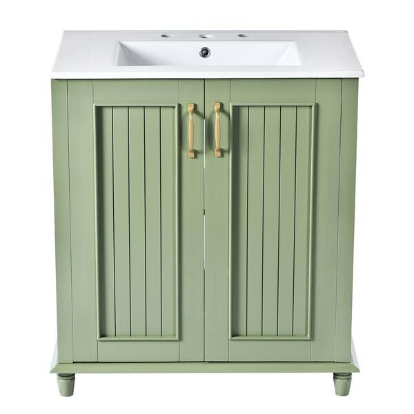TCYO 30 in. Single Sink Freestanding Green Bath Vanity with White ...