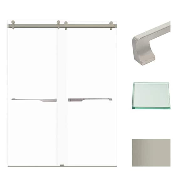 Transolid Brooklyn 60 in. W x 80 in. H Double Sliding Frameless Shower Door in Brushed Stainless with Clear Glass