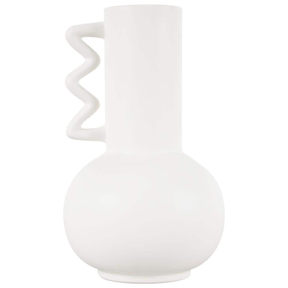 Litton Lane White Ceramic Decorative Vase with Varying Shapes and Wavy Handles (Set of 2)