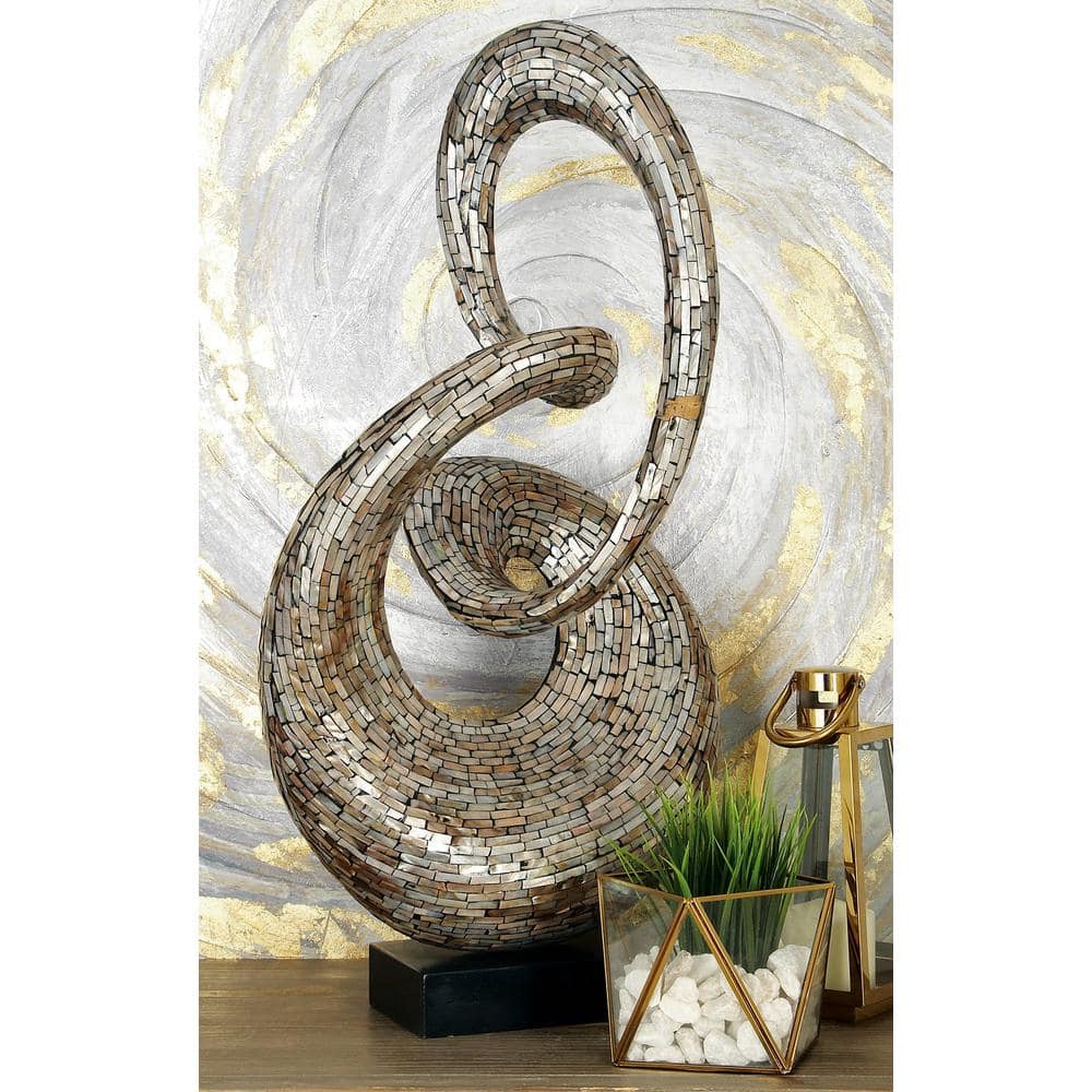 Litton Lane Gray Mother of Pearl Swirl Abstract Sculpture with Black Base  49098 - The Home Depot
