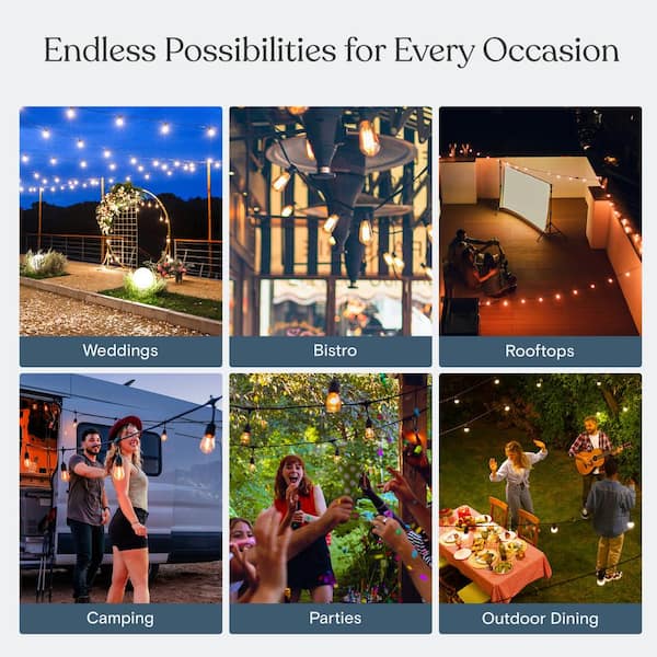 Brightech Ambience Pro - Waterproof Incandescent Outdoor String Lights - Hanging Vintage Edison Filament Bulbs - 48 ft