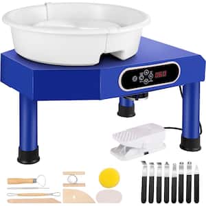 9.8 in. LCD Touch Screen Pottery Wheel 350 W DIY Clay Sculpting Tools with Foot Pedal and Detachable ABS Basin, Blue