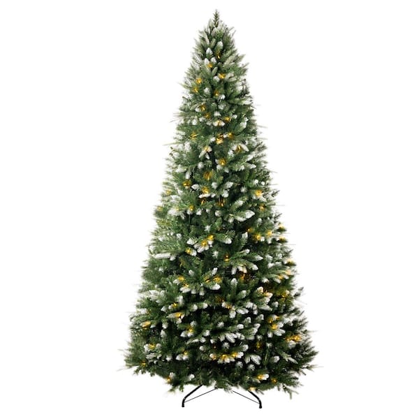 HOMESTOCK 7.5 ft Frosted Snow Flocked Prelit Slim Artificial Christmas Tree  with 1102 Branch Tips, 350 Warm Lights and Metal Stand 65512 - The Home  Depot