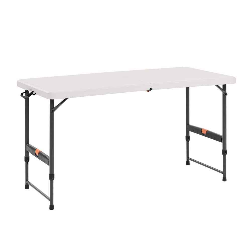 HDX 4 ft. Almond Resin Top Single Hand Adjustable Height Indoor/Outdoor Rectangular Folding Utility Table, Seats 4 THD-4F2541-AMBZ-4VN