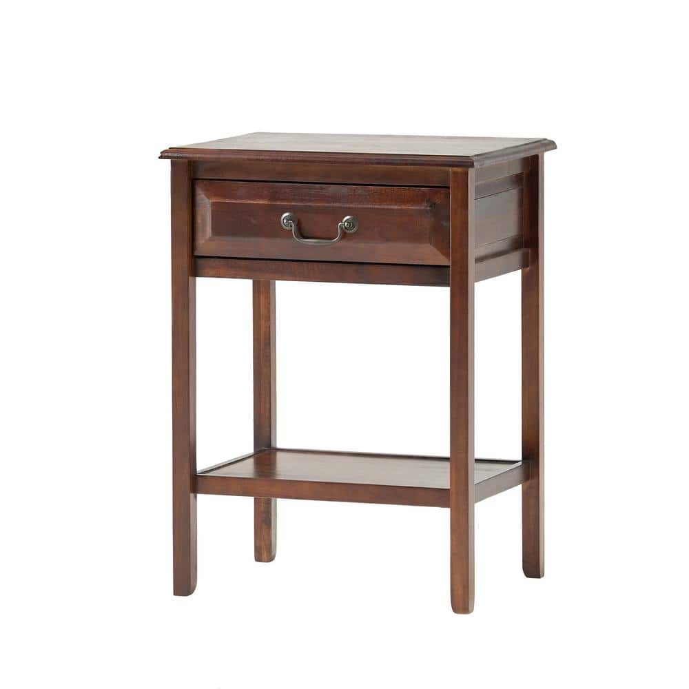 Brown Mahogany Rectangular Wood End Table with Storage
