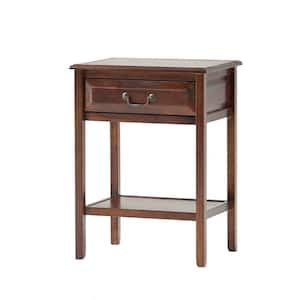 Banks Mahogany Brown Acacia Wood Accent Table with Shelf and Drawer