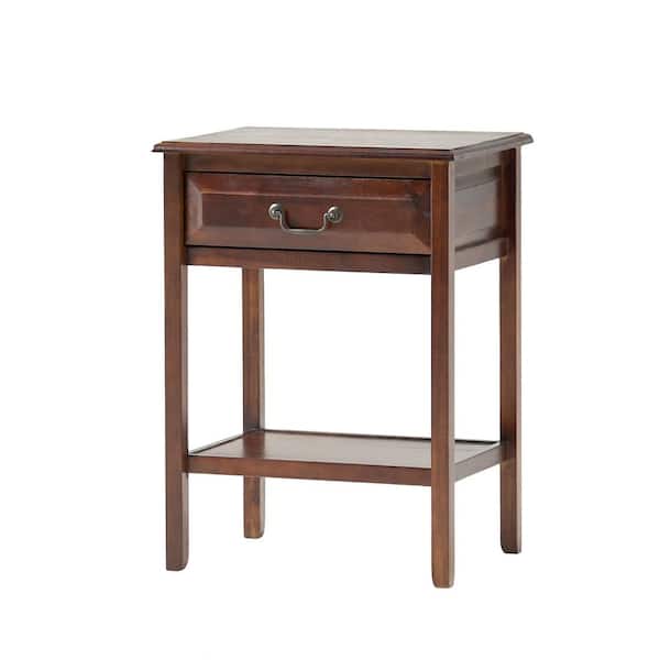 Noble House Banks Mahogany Brown Acacia Wood Accent Table with Shelf and Drawer