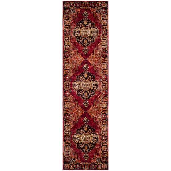 Vintage Hamadan 2 ft. x 22 ft. Red/Multi Border Medallion Runner Rug