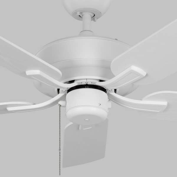 Generation Lighting - Linden 44 in. Transitional Wet Rated Outdoor White Ceiling Fan with White Blades, Reversible Motor and Pull Chain