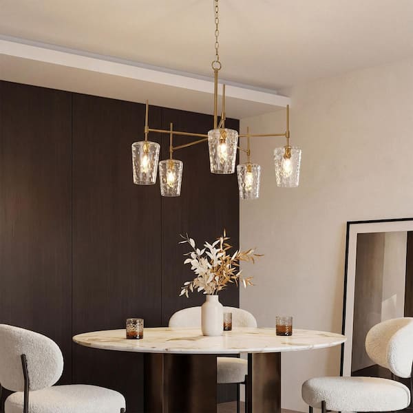 BYBLIGHT 32.3 in. 5-Light Brass Gold Modern Chandelier with Water