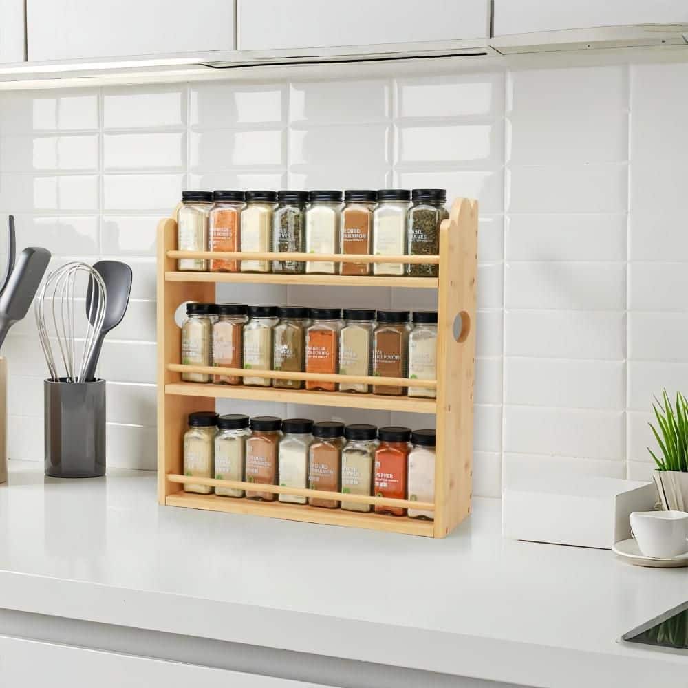 3-Tier 15.74 in. W x 5.11 in. D x 16.53 in. H Bamboo Spice Rack with Handles for Kitchen Counter, Wall Mounting, Brown price history on PriceWatchPro