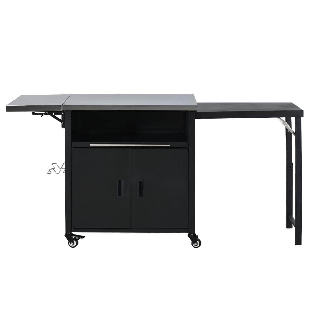 Metal Foldable Outdoor Kitchen Island Grill Cart with Trash Rack Foldable Top and Storage Space Patio Dining Cart price history on PriceWatchPro