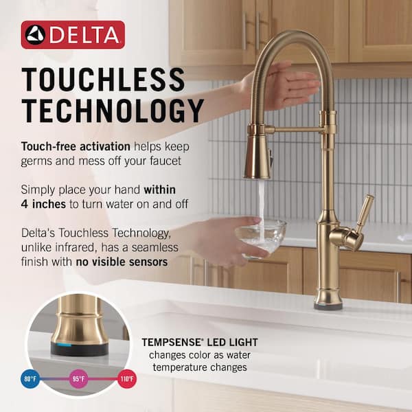 Renaldi Touch2O Spring Spout Gold Champagne Bronze 23.13 in. H Pull Down Sprayer Kitchen Faucet 360° Spout Swivel
