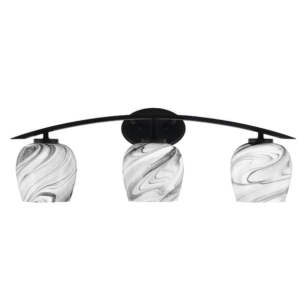 Unbranded Siena 29 in. 3-Light Vanity Light Matte Black with Onyx Swirl Glass Shades