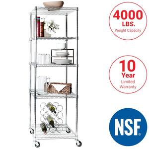 UltraDurable Chrome 5-Tier Rolling Stainless Steel Wire Garage Storage Shelving Unit (24 in. W x 75 in. H x 18 in. D)