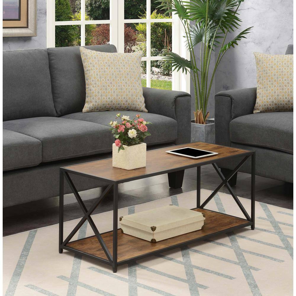 Barnwood & Black Contemporary Rectangular Coffee Table with Shelf