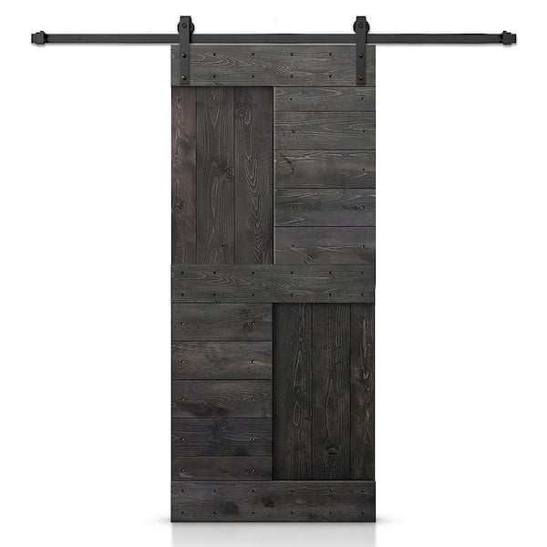 CALHOME 30 in. x 84 in. Charcoal Black Stained DIY Knotty Pine Wood Interior Sliding Barn Door with Hardware Kit