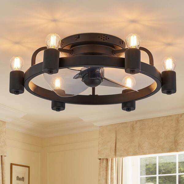 HINNIXY 20 in. Indoor Matte Black Flush Mount Ceiling Fan with