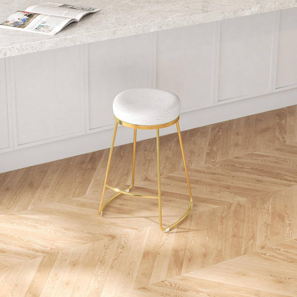 Ivory Boucle 26" Backless Metal Counter Stool