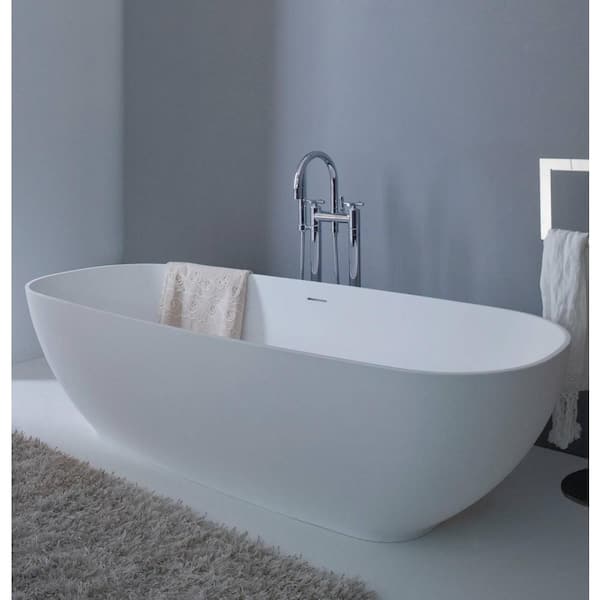 Maincraft 59 in. Stone Resin Solid Surface Double Slipper Flatbottom Non-Whirlpool Bathtub in White