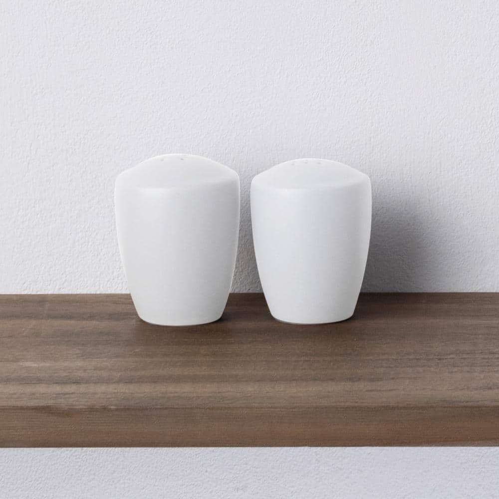 White Glazed Stoneware Circular Salt and Pepper Shaker Set
