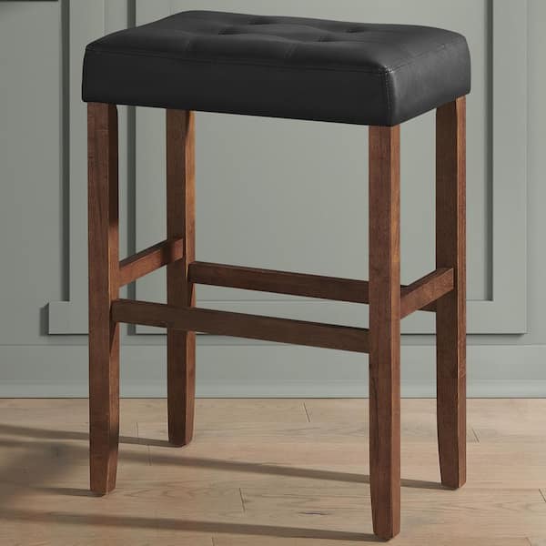 Madison Backless 30.5 in. Bar Height Stool True Walnut Finish with Black PU