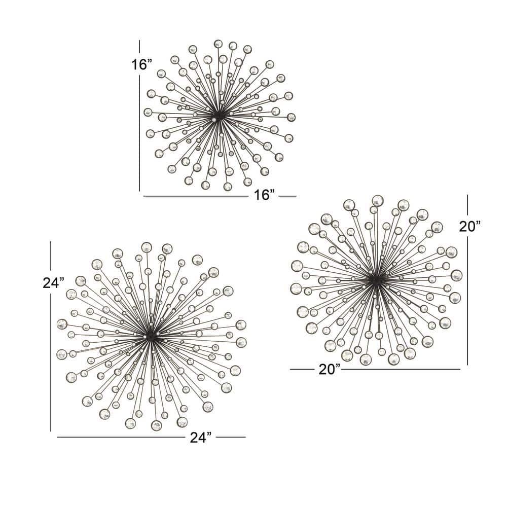 Black Metal Starburst Wall Sculpture Set with Crystal Embellishments