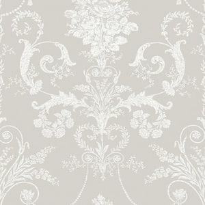 Josette White and Dove Grey Unpasted Removable Strippable Wallpaper