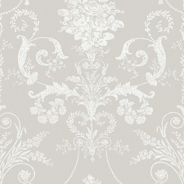 Laura Ashley Josette White and Dove Grey Unpasted Removable Wallpaper Sample