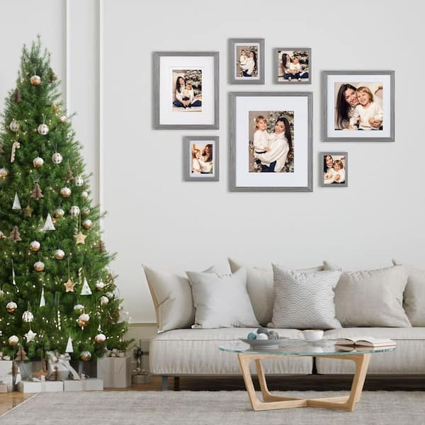 8 x 10 Matted Light Grey Wood Hanging Picture Frame (Set of 4
