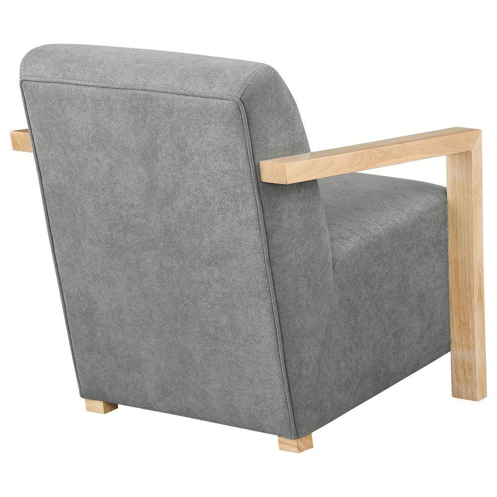 Diego Dark Gray Upholstered Accent Chair with Natural Wood Arms