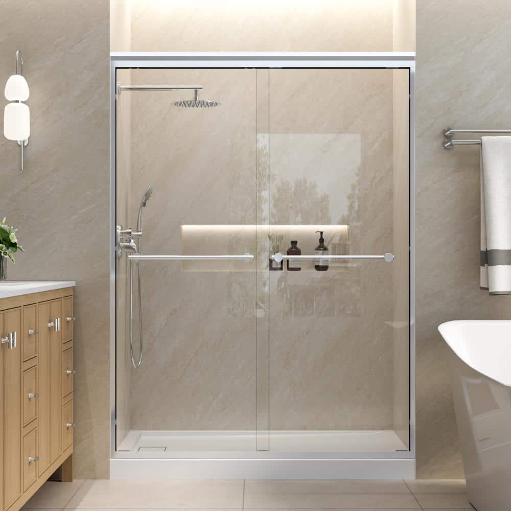 "50-54 in. W x 72 in. H Double Sliding Framed Shower Door in Chrome with 1/4""(6 mm) Clear Tempered Glass, Towel Bar" price history on PriceWatchPro