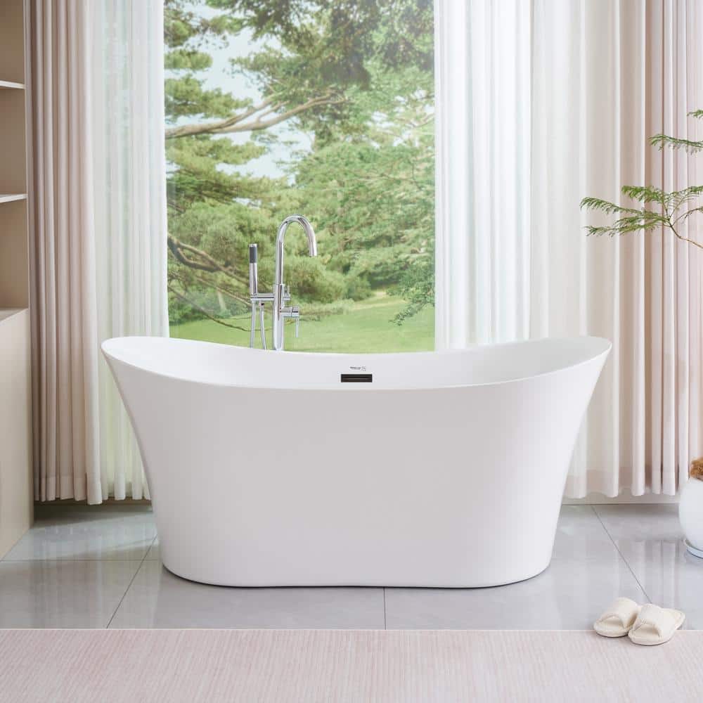 67'' White Acrylic Freestanding Soaking Bathtub with Oil Rubbed Bronze Trim