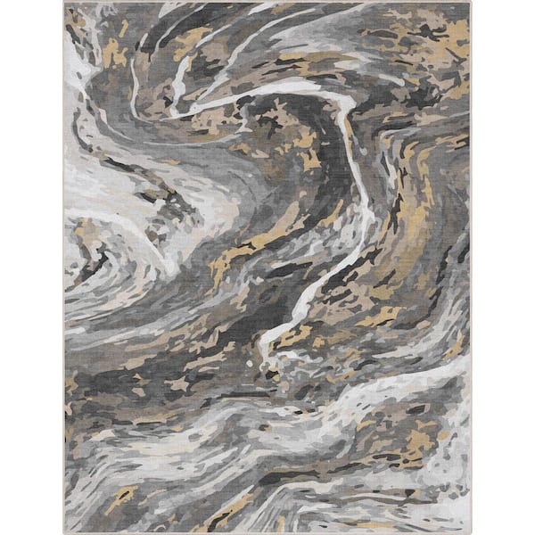 Well Woven Gray Gold 5 ft. 3 in. x 7 ft. 3 in. Abstract Dunes Retro Marble Flat-Weave Area Rug