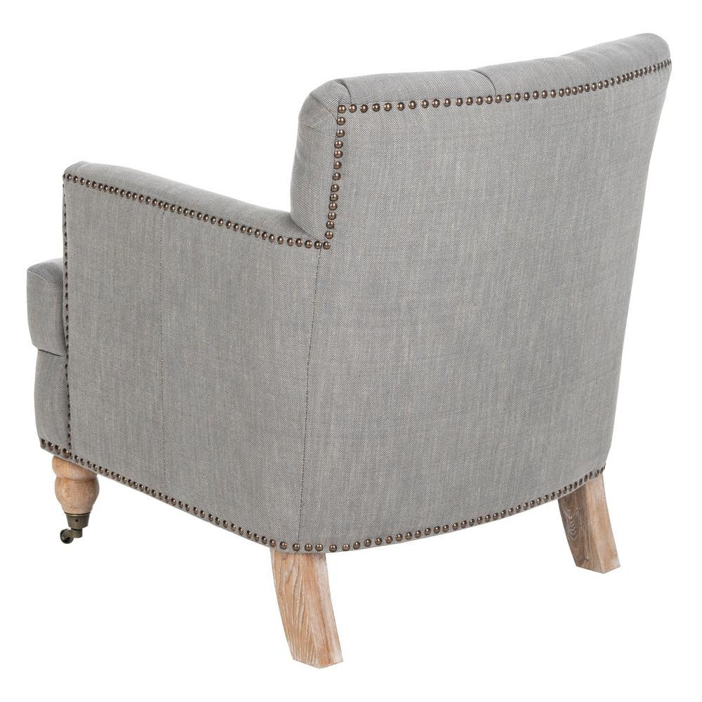Colin Stone Grey Leather and Wood Contemporary Armchair