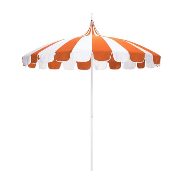 California Umbrella 8.5 ft. White Aluminum Commercial Natural Pagoda Market Patio Umbrella with Push Lift in Tuscan Sunbrella