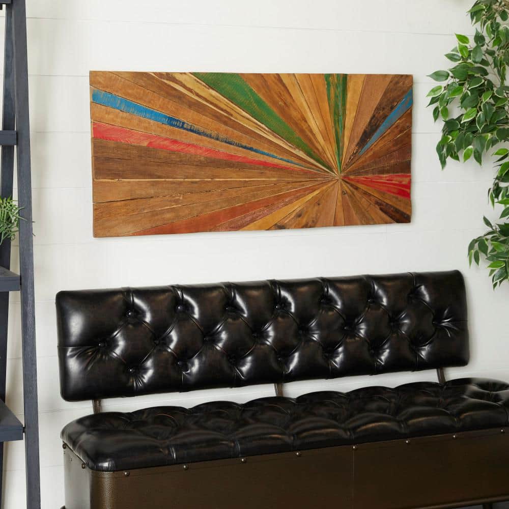 39" x 18" Multicolor Teak Wood Starburst Handmade Radial Wall Decor
