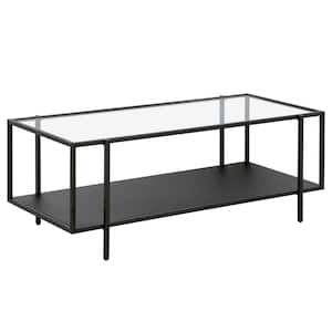 Vireo 45 in. Blackened Bronze Rectangle Glass Coffee Table with Metal Shelf