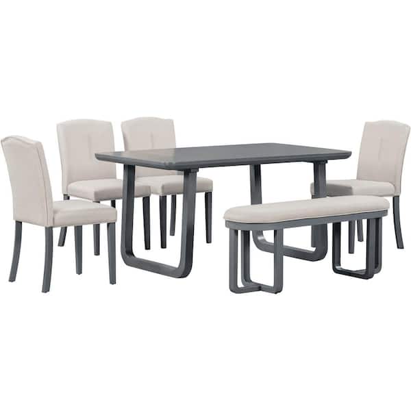 Nestfair Gray 6-Piece Dining Table with 4 Upholstered Chairs and 1 Bench