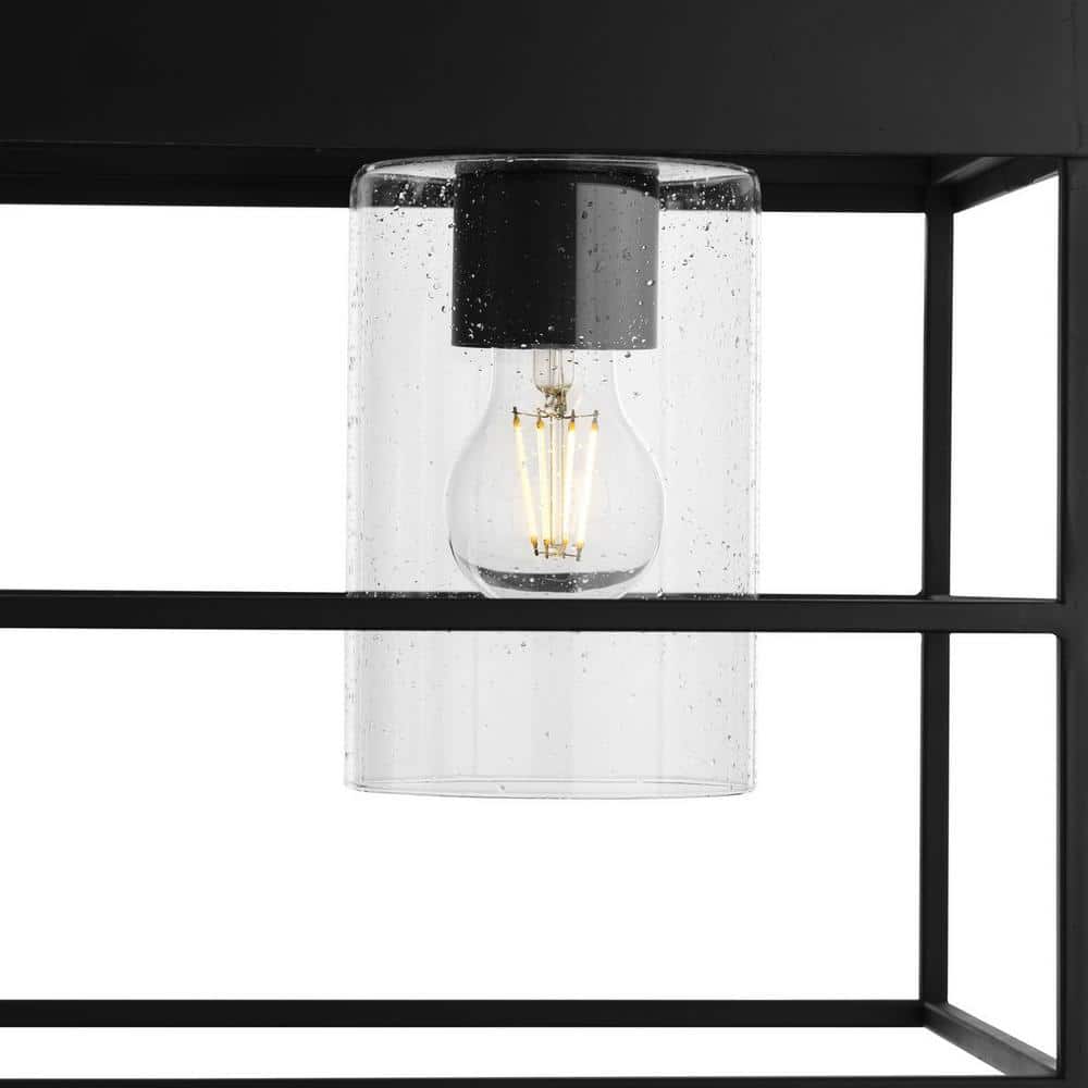 Matte Black Steel Four-Light Island Chandelier with Seeded Glass