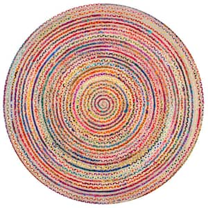 Aleen Bohemian Braided Stripes Jute Multi 8 ft. x 8 ft. Round Rug