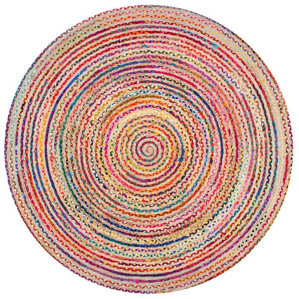 nuLOOM Aleen Bohemian Braided Stripes Jute Multi 8 ft. x 8 ft. Round Rug