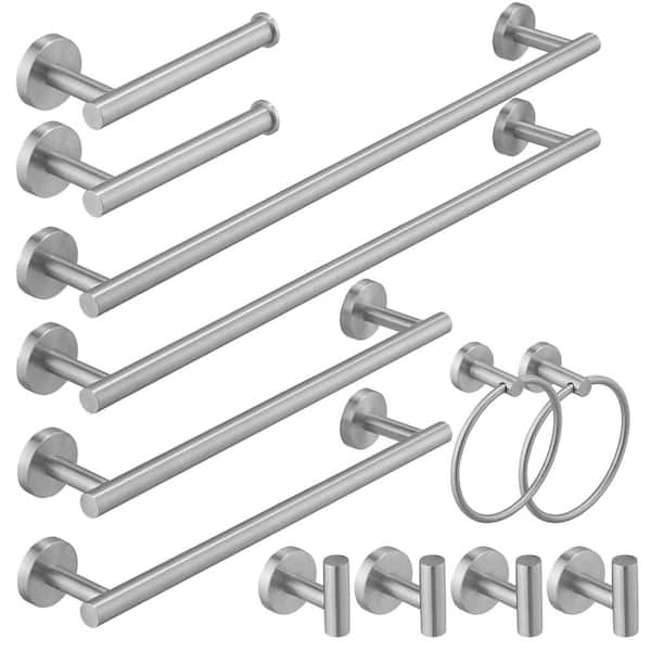 12-Piece Bath Hardware Set with Towel Ring Toilet Paper Holder Towel Hook Towel Bar Included in Brushed Nickel