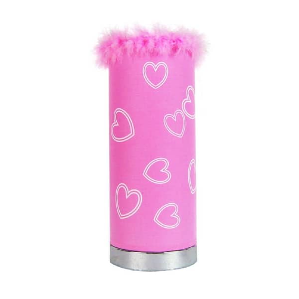 LimeLights 14.17 in. Pink Puff Table Lamp with Hearts and Faux Fur