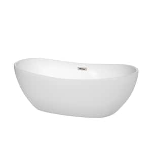 Rebecca 64.8 in. Acrylic Flatbottom Non-Whirlpool Bathtub in White with Brushed Nickel Trim